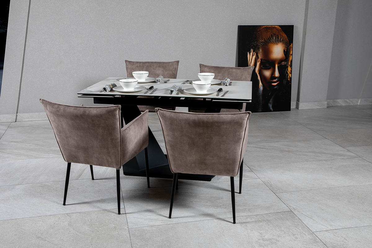 Стол обеденный Луара Laminam Bianco Statuario Venato 90х160(240)х76 Аква Родос - Зображення