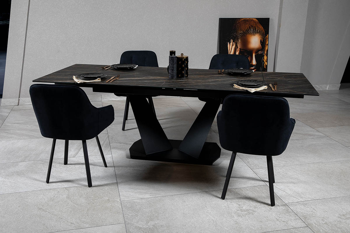 Стол обеденный Луара Laminam Naturali Noir Desir 90х160(240)х76 Аква Родос - Зображення
