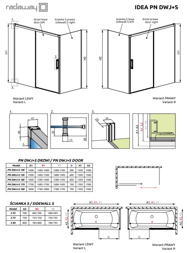 Двері для ванни Idea Black PN DWJ+S 180 R RADAWAY - Зображення 10042140-54-01R-2.jpg