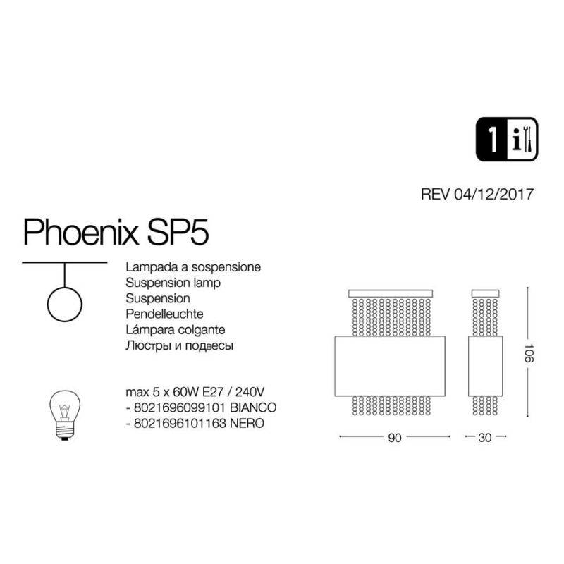Люстра PHOENIX SP5 BIANCO (099101), IDEAL LUX - Зображення 101163-.jpg