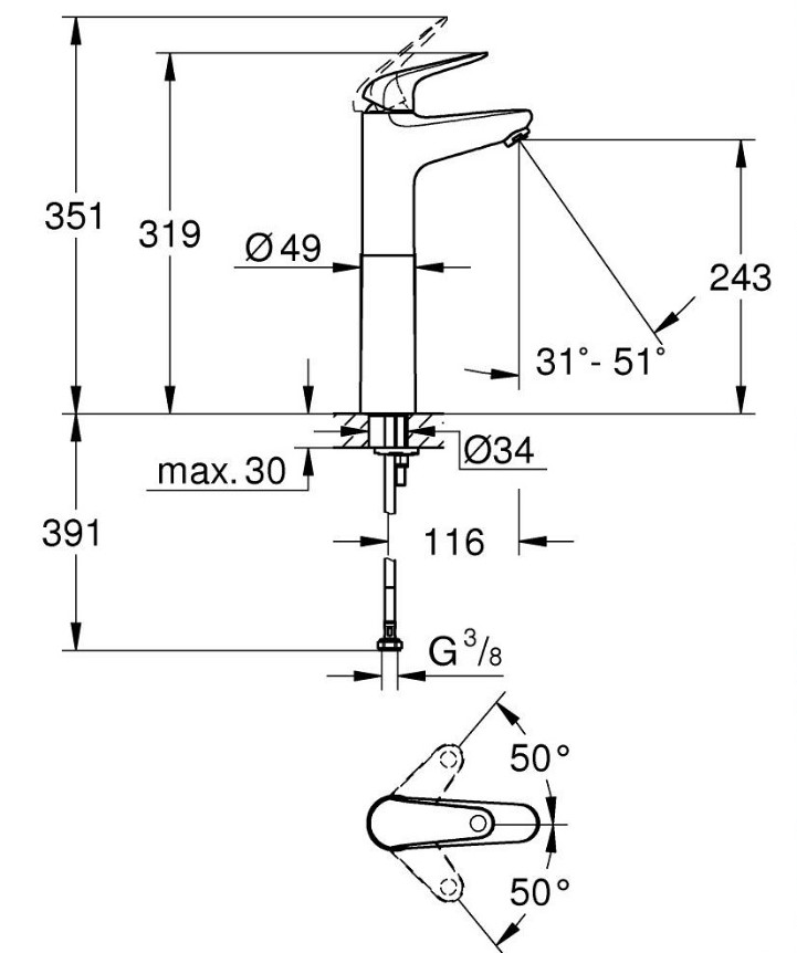 Змішувач для умивальника XL-Size Euroeco 24273001 Grohe - Зображення 101184187-6b912.jpg
