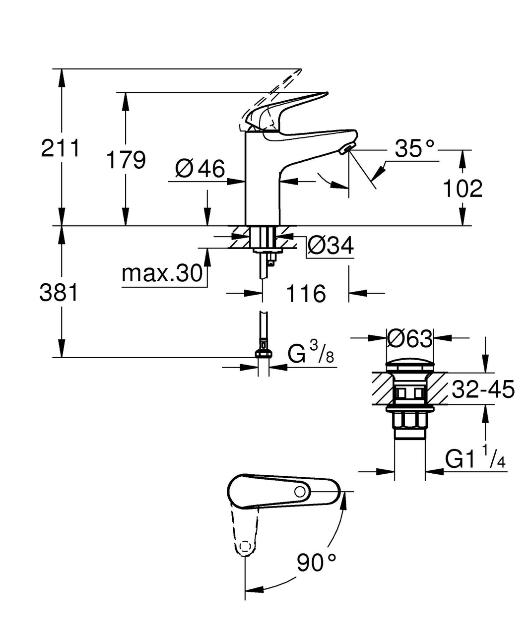 Змішувач для умивальника M-Size Euroeco 24269001 Grohe - Зображення 101184233-215d9.jpg