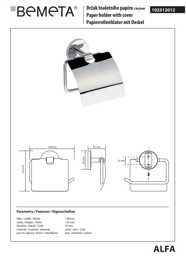 Тримач для туалетного паперу Alfa 102512012 Bemeta - Зображення 104979413-48103.jpg