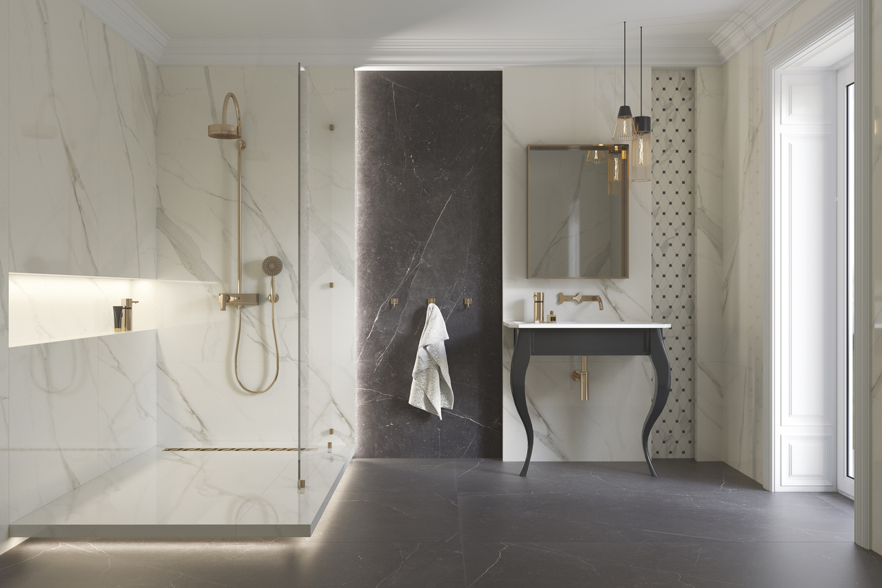 Плитка керамогранітна Calacatta POL 898x898x9 Paradyz - Зображення 11137-calacattawhite-poler-89-8x179-8_calacatta-mozaika-cieta-mix-poler-23-6x25-2_barro-nero-898x1798_aranz-glowny_styl-glamour.jpg