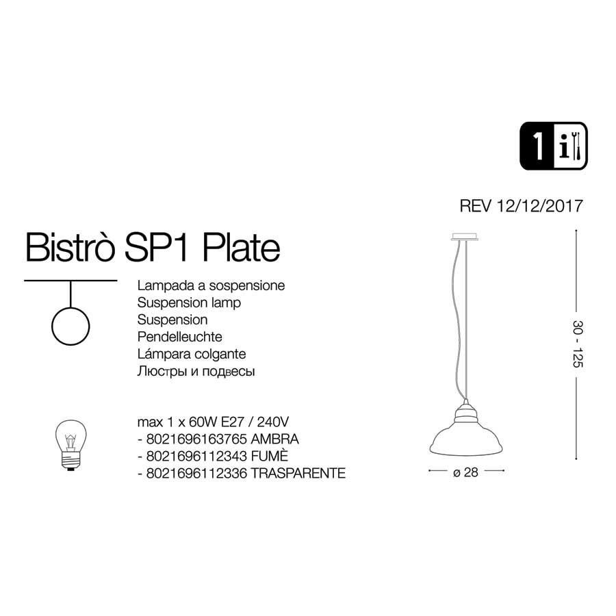 Люстра BISTRO' SP1 PLATE TRASPARENTE (112336), IDEAL LUX - Зображення 112343-.jpg