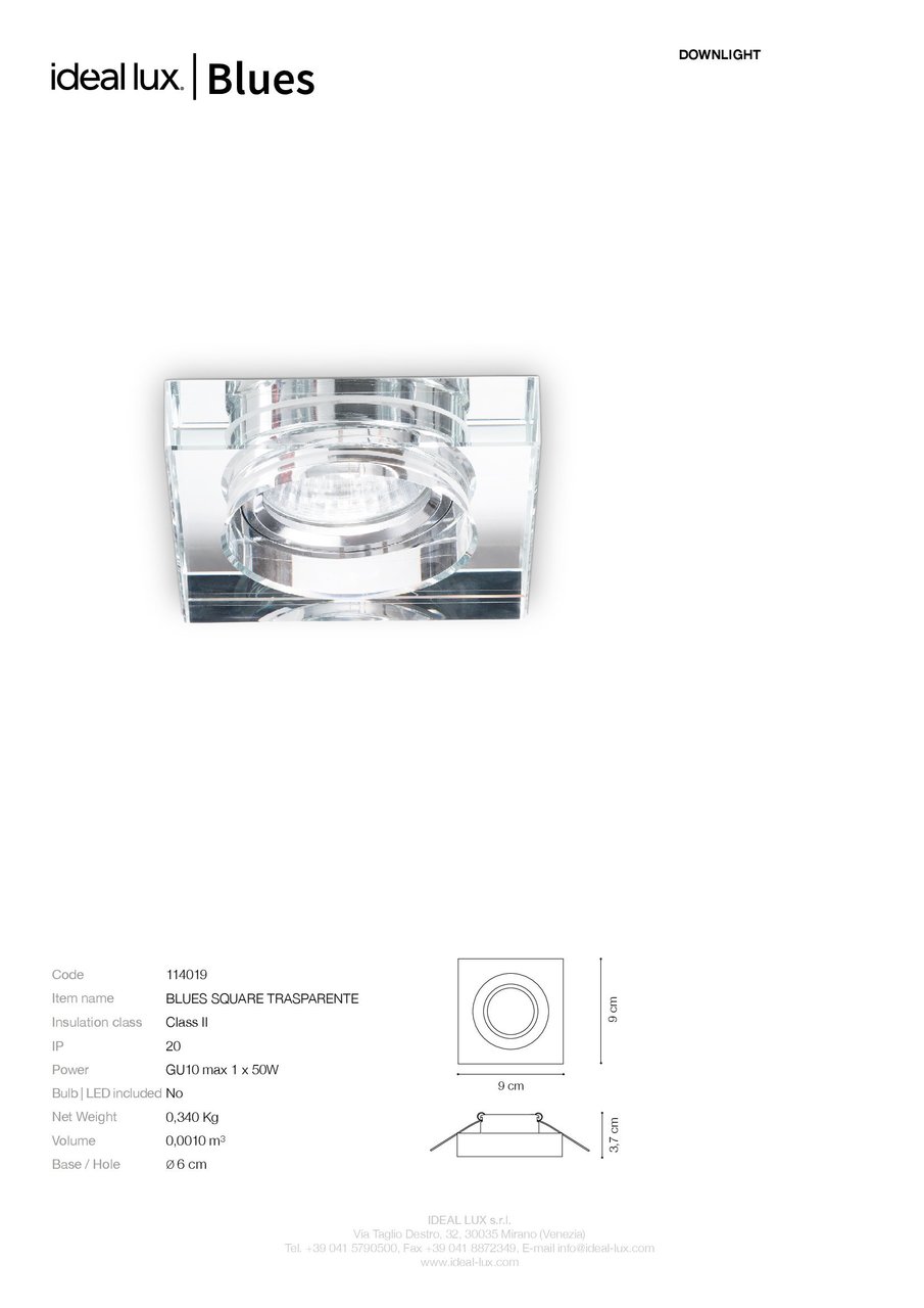 Точковий світильник BLUES SQUARE TRASPARENTE (114019), IDEAL LUX - Зображення 114019_SC.jpg