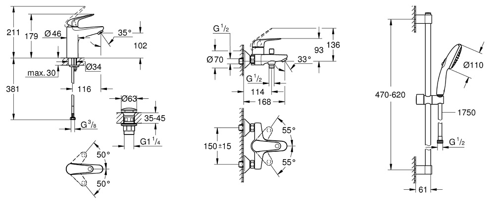 Набір змішувачів для ванни 3 в 1 Euroeco New UA123226M0 Grohe - Зображення 115425045-df7e3.jpg