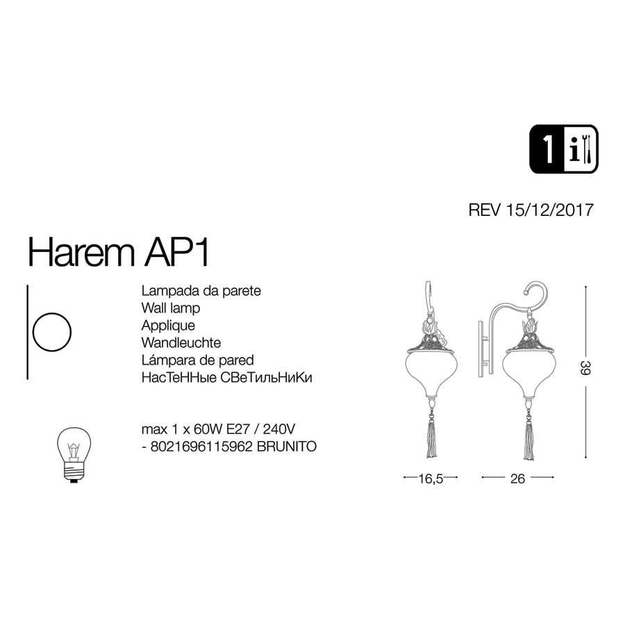 Бра HAREM AP1 (115962), IDEAL LUX - Зображення 115962-1.jpg