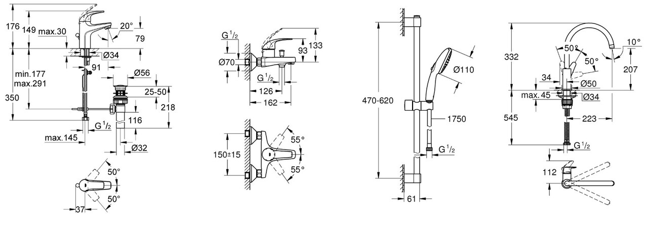 Набір змішувачів для ванни 4 в 1 BauCurve UA122218K1 Grohe - Зображення 116792236-3cc8c.jpg