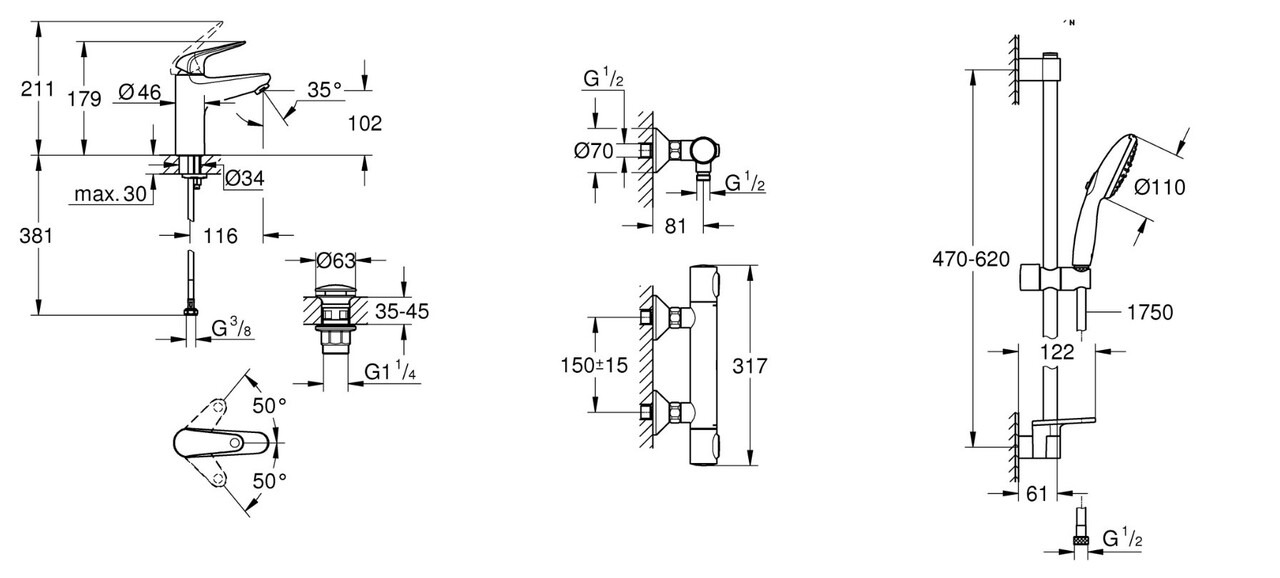 Набір змішувачів 3 в 1 Euroeco New UA123241M0 Grohe - Зображення 116796017-0598d.jpg