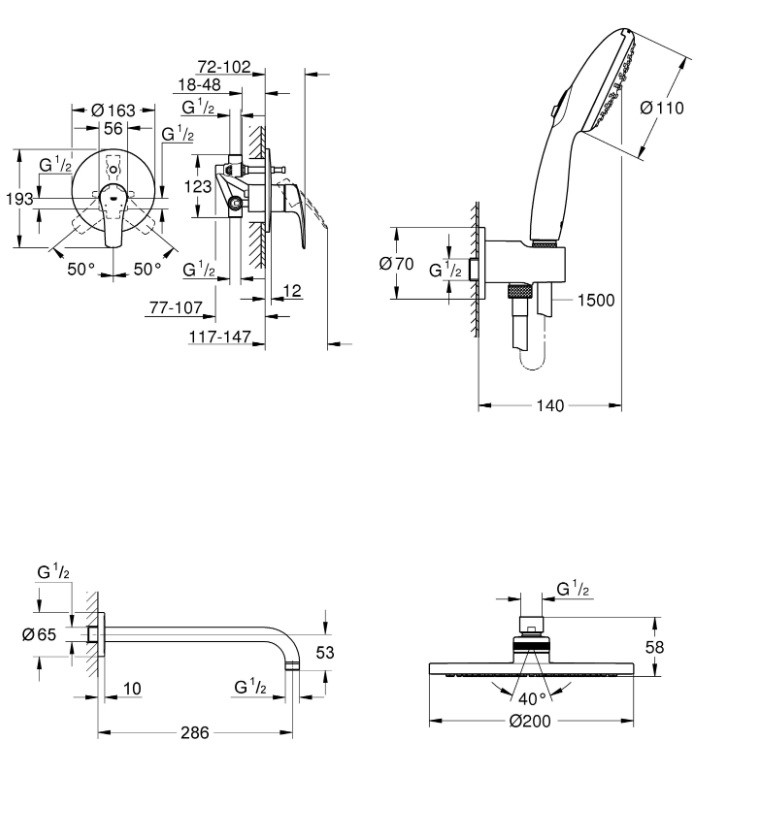 Душова система Eurosmart з Tempesta 200 UA25183003 Grohe - Зображення 116801374-30e05.jpg