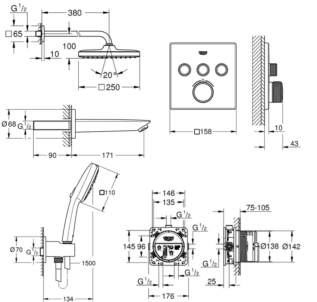 Душова система Grohtherm з Tempesta 250 Cube UA26415SC6 Grohe - Зображення 117001278-1f1d9.jpg