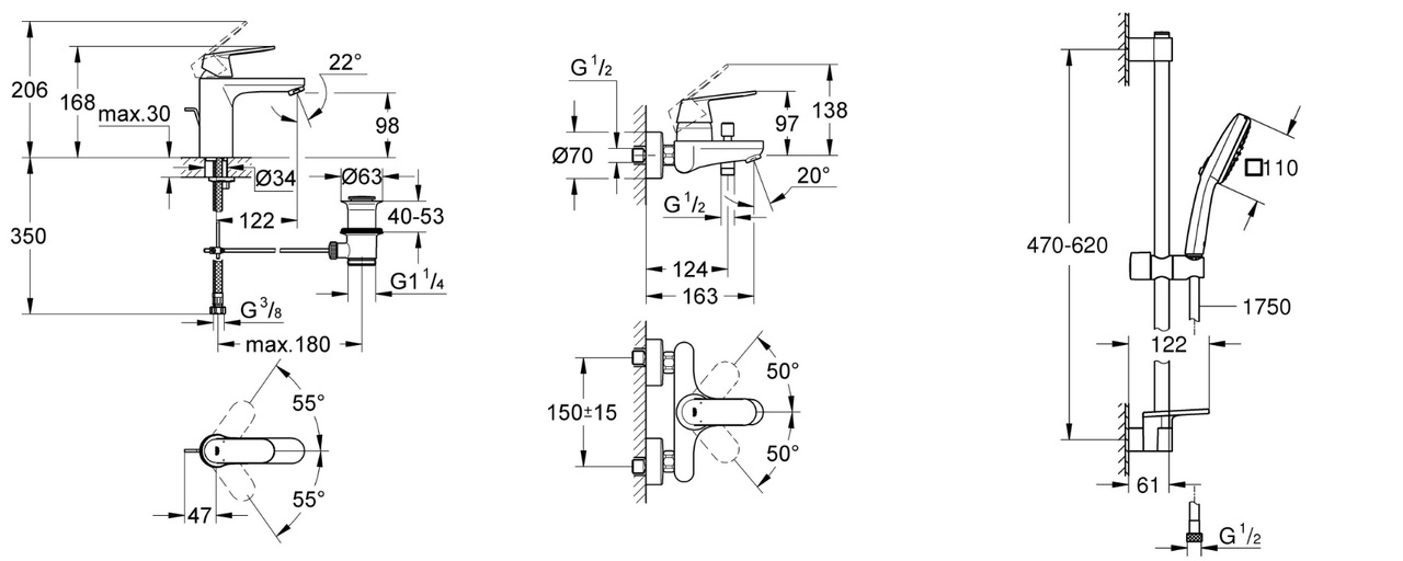 Набір змішувачів для ванни 3 в 1 Eurosmart Cosmopolitan UA126112M3 Grohe - Зображення 117011858-e1d46.jpg