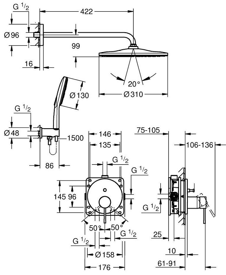 Душевая система Essence 25287000 Rainshower Mono 310 Grohe - Зображення 117562308-d599e.jpg