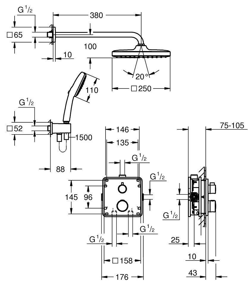 Душова система Grohtherm з Tempesta 250 Cube 34871000 Grohe - Зображення 121854359-948fb.jpg