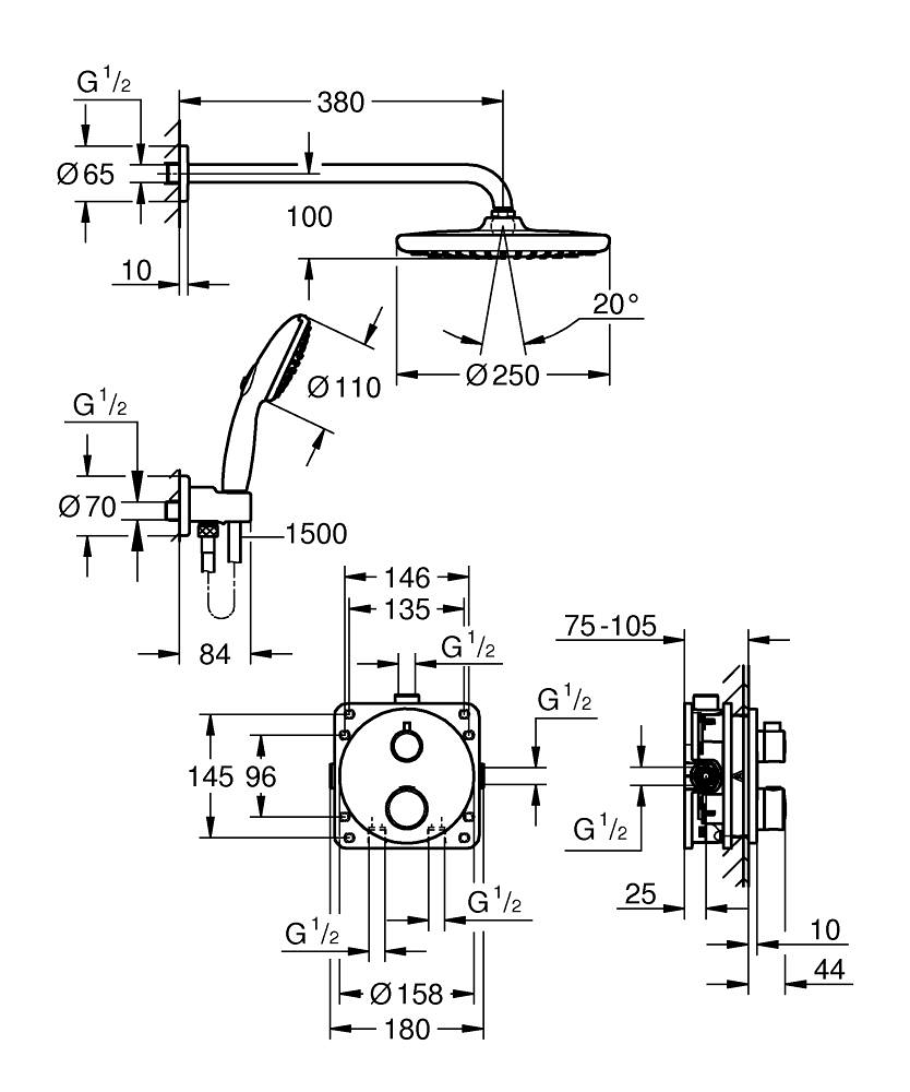 Душова система Grohtherm з Tempesta 250 34872000 Grohe - Зображення 121854361-9b71a.jpg
