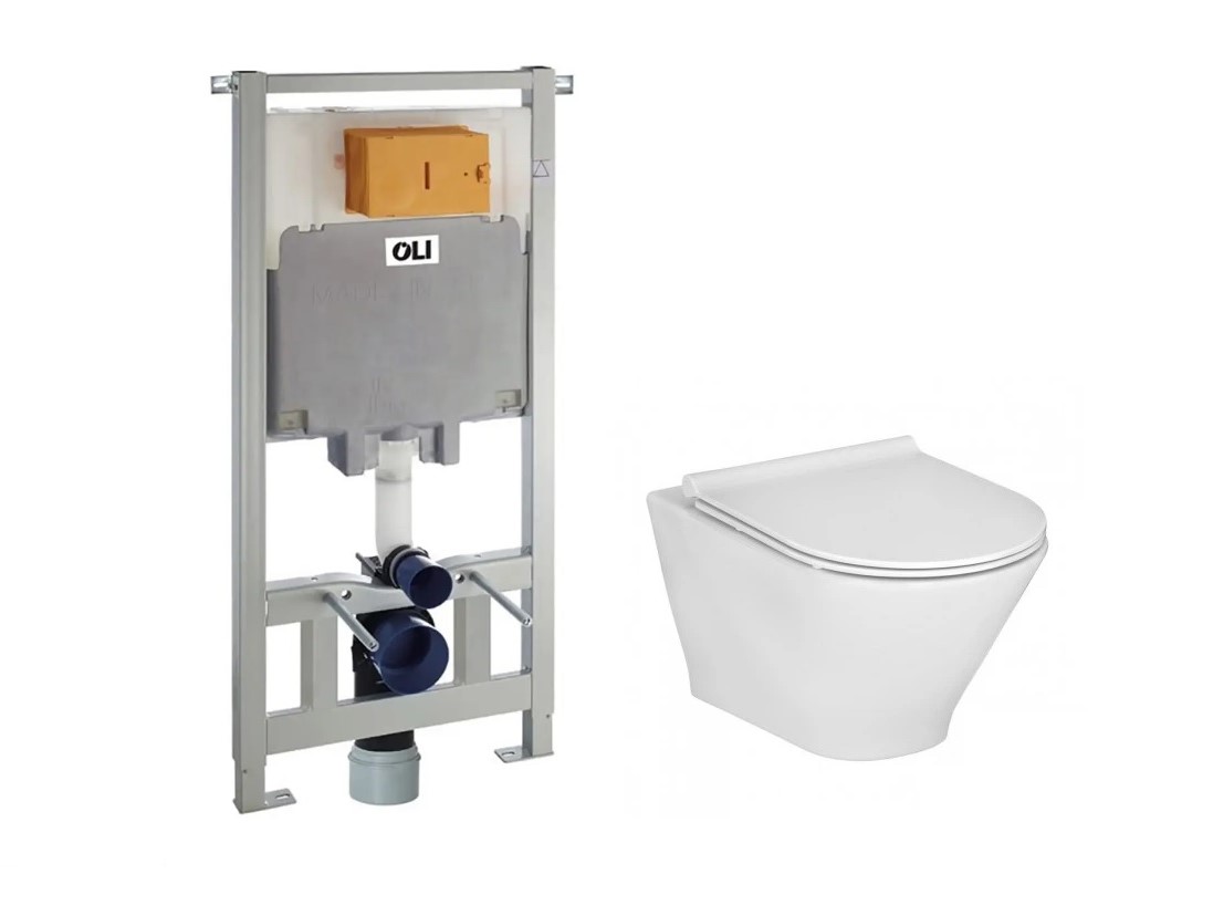 Комплект Інсталяція для унітаза механічна Oli 80 + Унітаз підвісний Legacy Rimless з кришкою soft-close Roca - Зображення