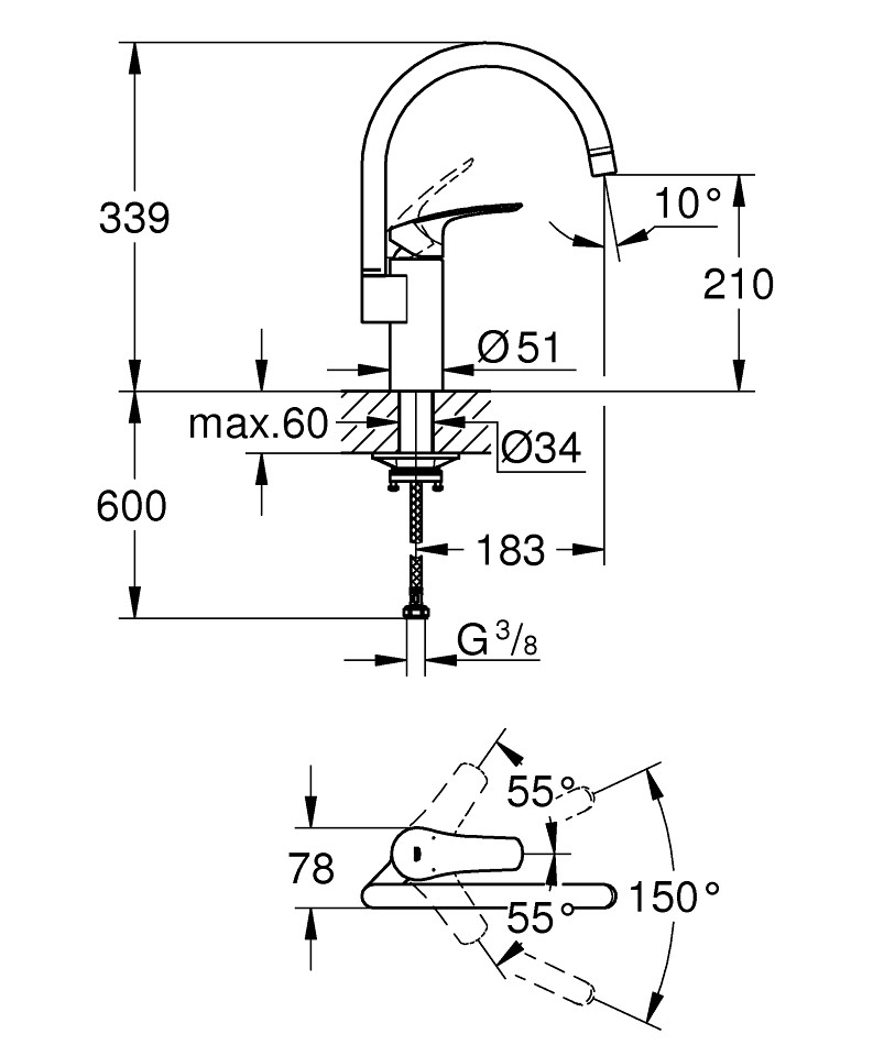 Змішувач для кухні Eurosmart 332022433 Black matt Grohe - Зображення 122361610-d55b2.jpg