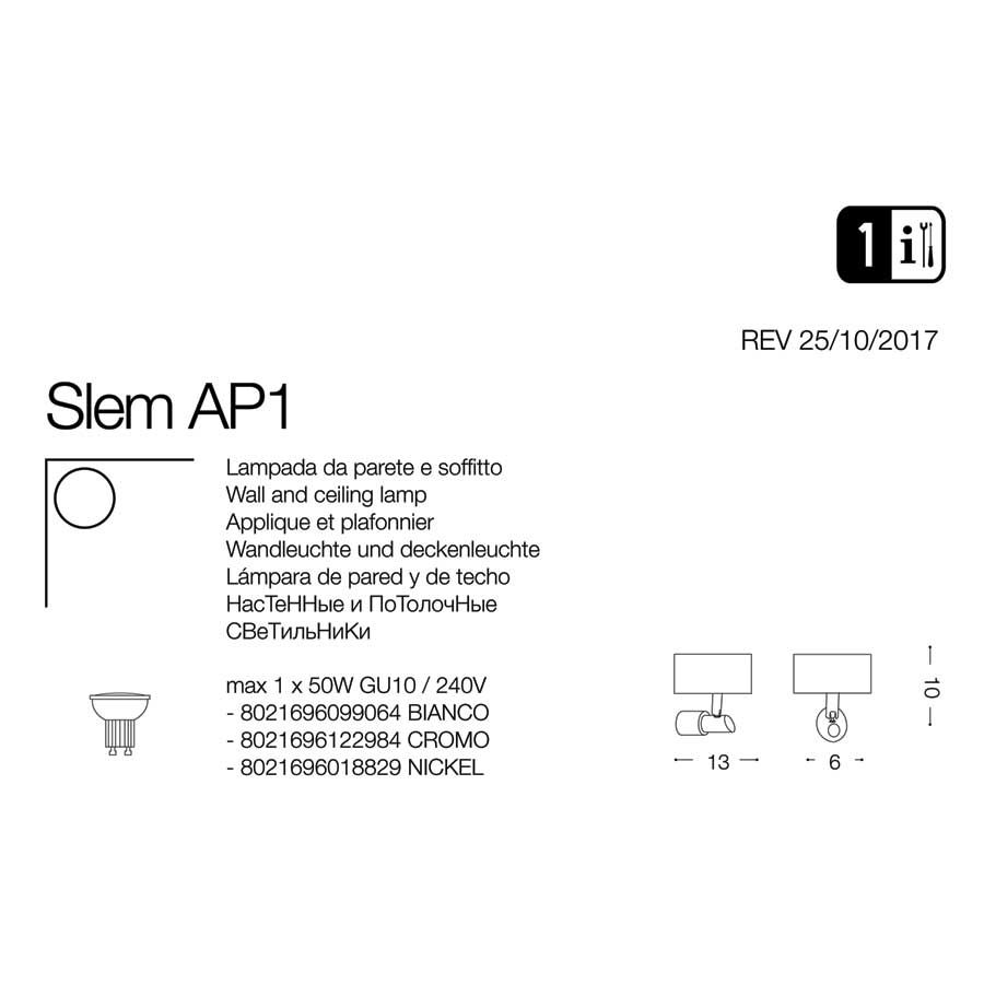 Спот SLEM AP1 NICKEL (018829), IDEAL LUX - Зображення 122984-.jpg