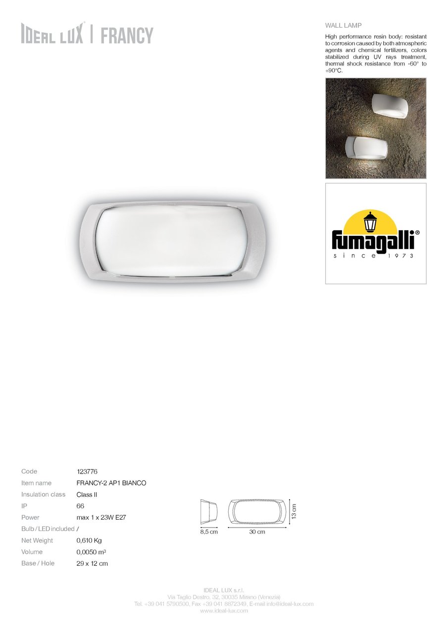 Світильник вуличний FRANCY-2 AP1 GRIGIO (123769), IDEAL LUX - Зображення 123776_SC.jpg