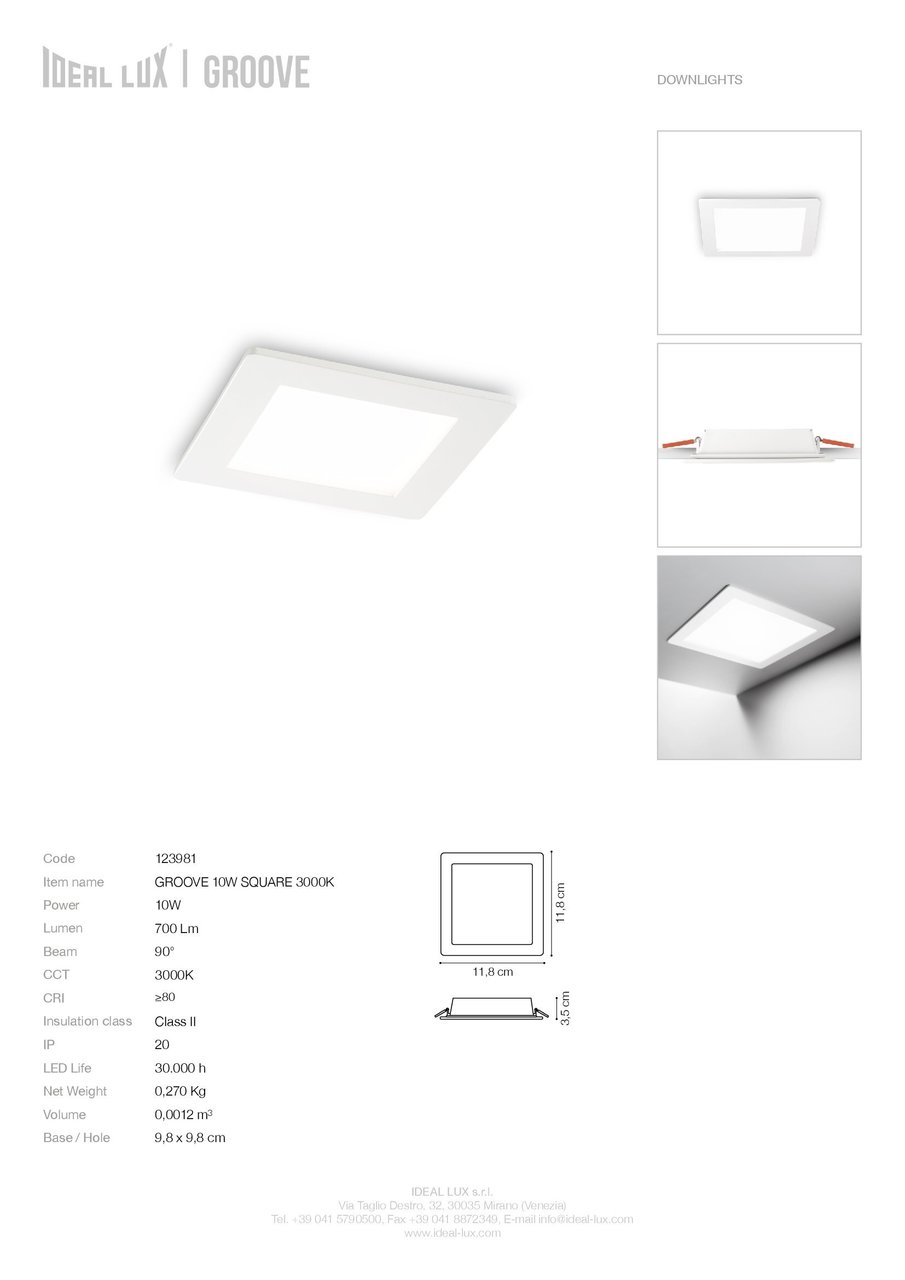 Точковий світильник GROOVE 10W SQUARE 3000K (123981), IDEAL LUX - Зображення 123981_SCH.jpg