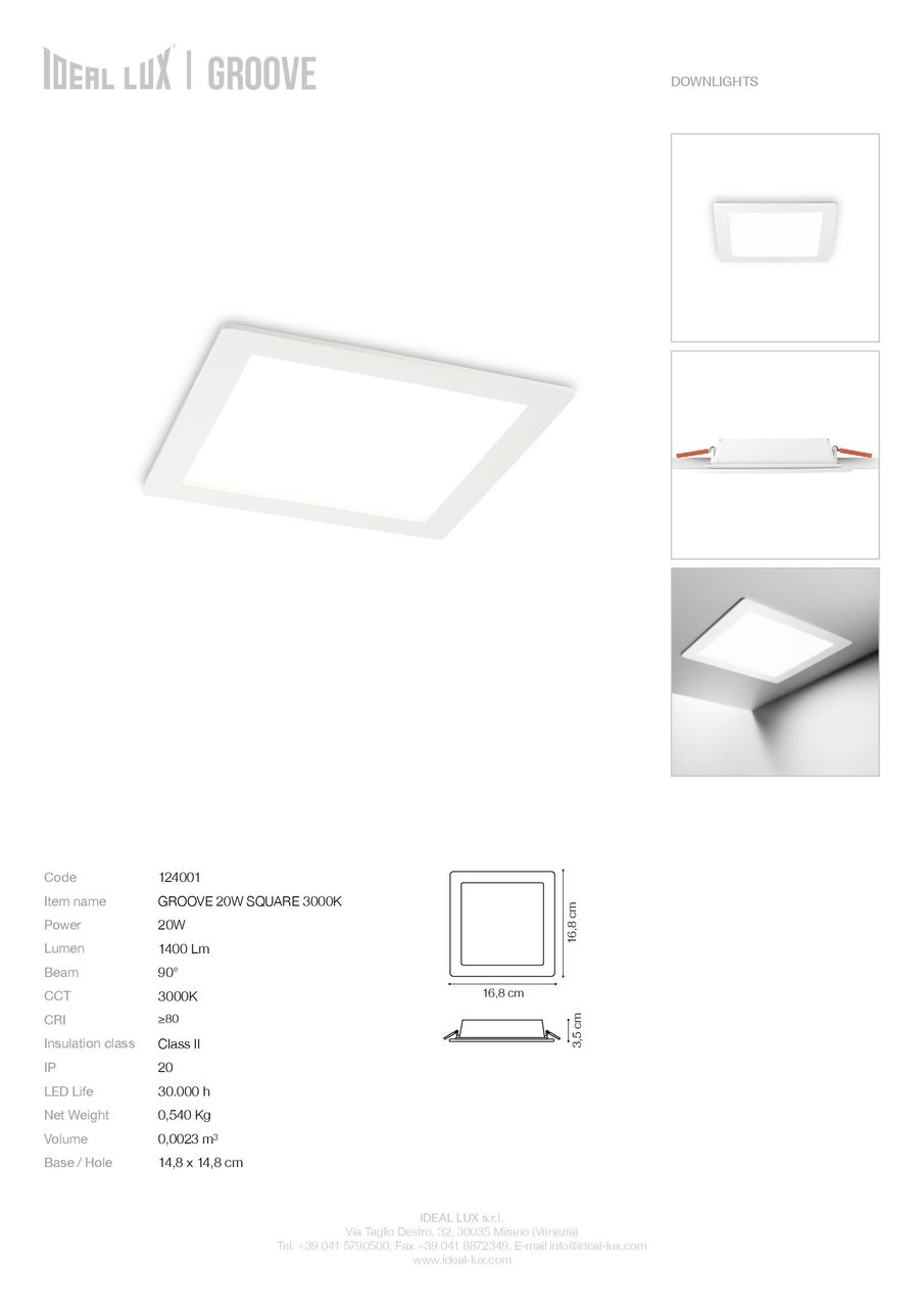 Точковий світильник GROOVE 20W SQUARE 3000K (124001), IDEAL LUX - Зображення 124001_SC.jpg
