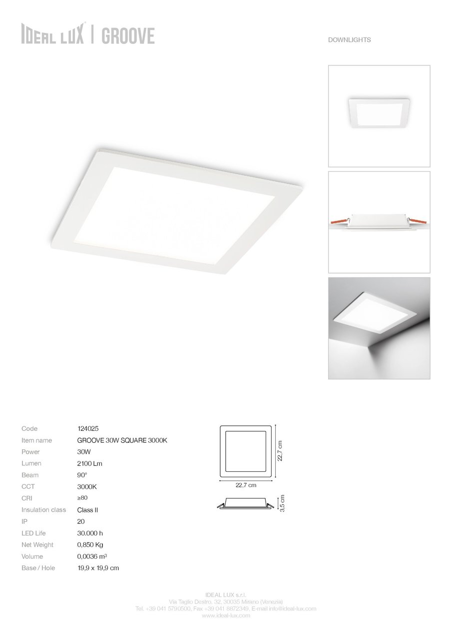 Точковий світильник GROOVE 30W SQUARE 3000K (124025), IDEAL LUX - Зображення 124025_SC.jpg