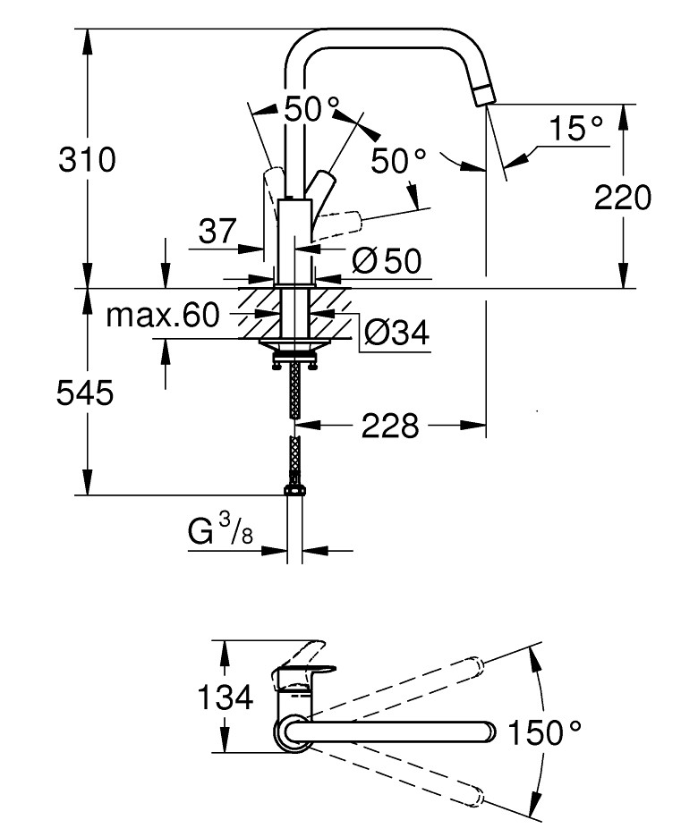 Змішувач для кухні Eurosmart DN 15 305672430 Black matt Grohe - Зображення 127838971-37b40.jpg