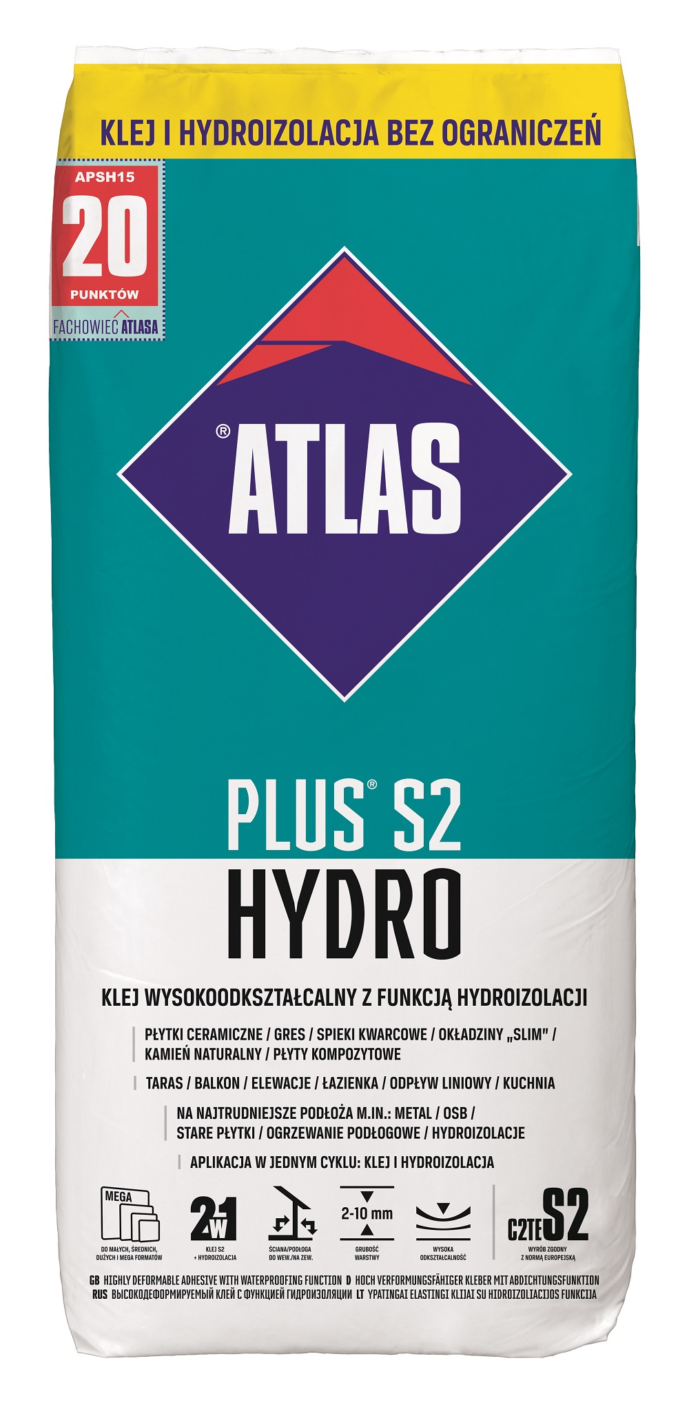 Клей для плитки Atlas Plus S2 Hydro (15 кг) - Зображення