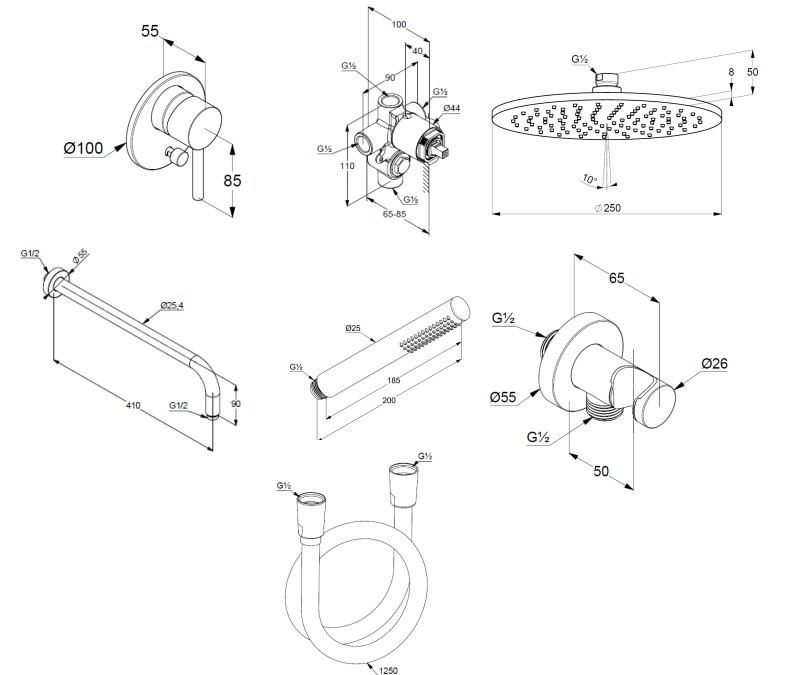 Душова система 7 в 1 Bozz 38736N076 Brushed gold Kludi - Зображення 134394112-8e97b.jpg