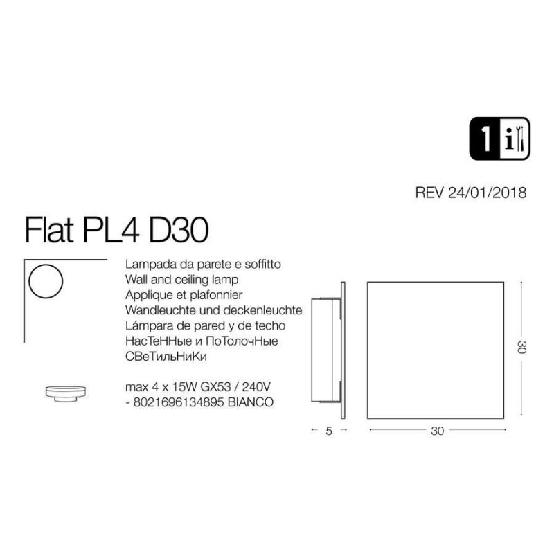Світильник FLAT PL4 D30 (134895), IDEAL LUX - Зображення 134895-1.jpg