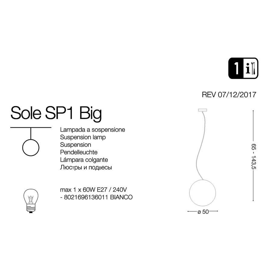Світильник вуличний SOLE SP1 BIG (136011), IDEAL LUX - Зображення 136011-1.jpg