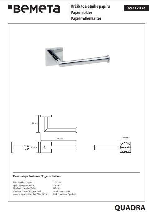 Тримач для туалетного паперу Quadra 169212032 Bemeta - Зображення 137960621-4e3eb.jpg