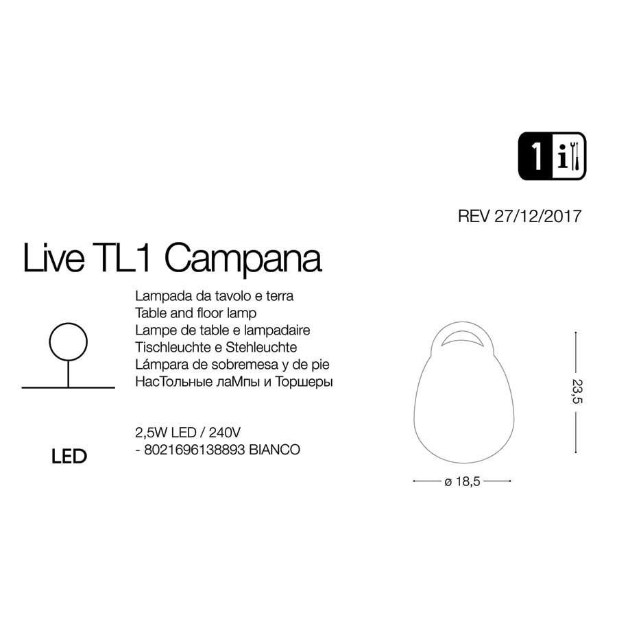 Світильник вуличний LIVE PT CAMPANA (138893), IDEAL LUX - Зображення 138893-.jpg