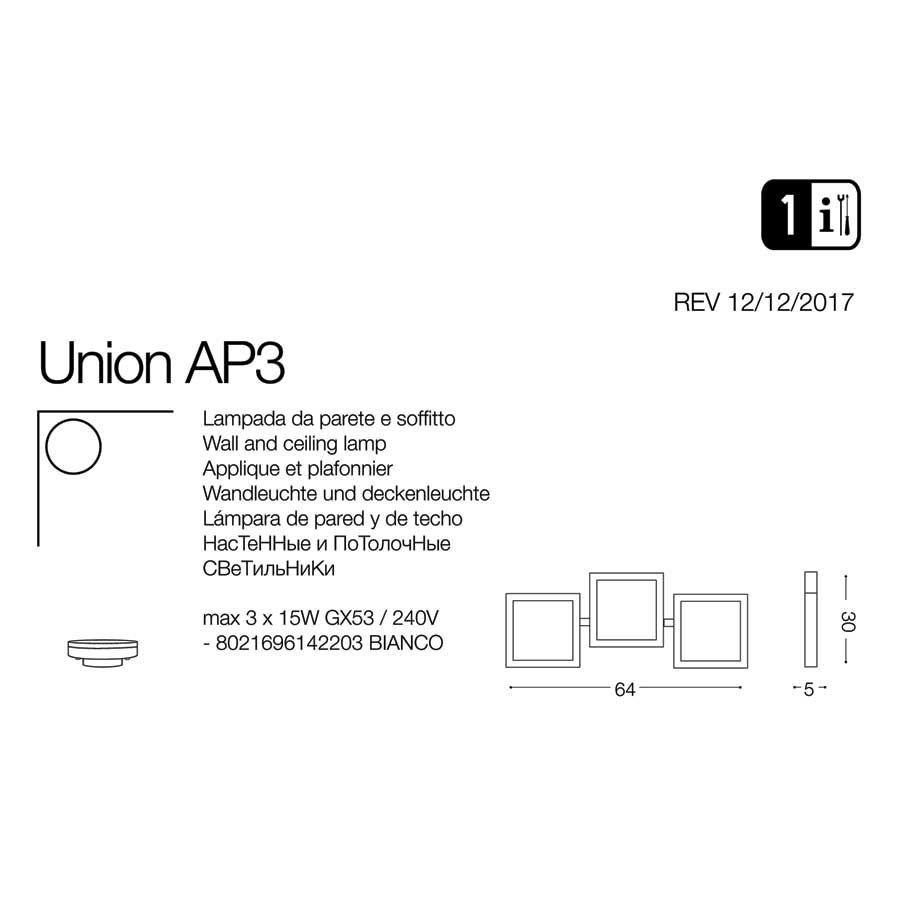 Світильник UNION AP3 (142203), IDEAL LUX - Зображення 142203-1.jpg