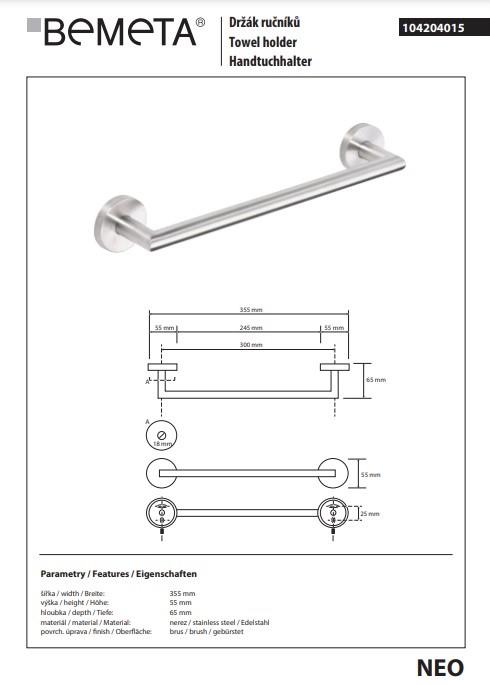 Тримач для рушників Neo 104204015 Bemeta - Зображення 142686173-8b3b1.jpg