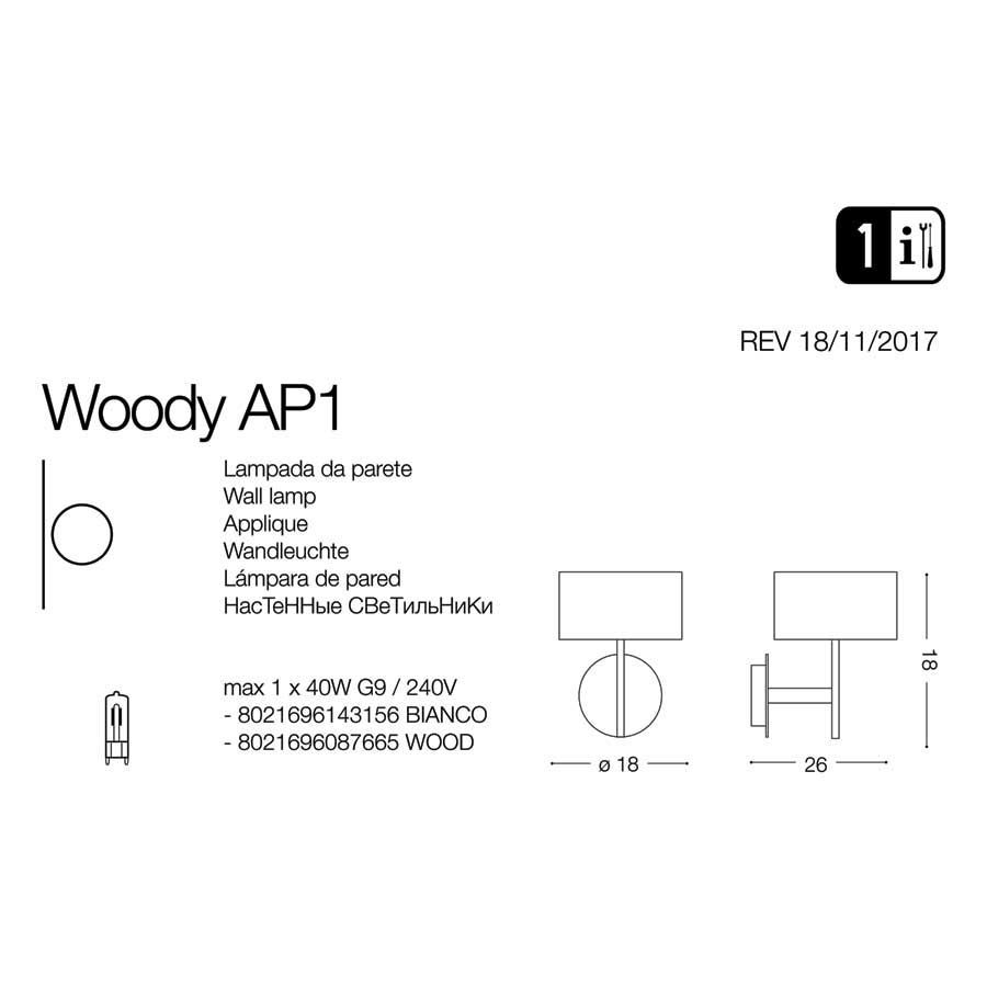 Бра WOODY AP1 BIANCO (143156), IDEAL LUX - Зображення 143156-.jpg