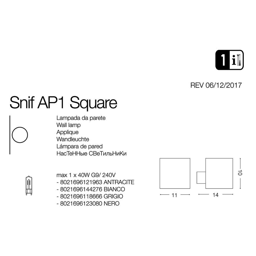 Світильник вуличний SNIF AP1 SQUARE ANTRACITE (121963), IDEAL LUX - Зображення 144276-.jpg
