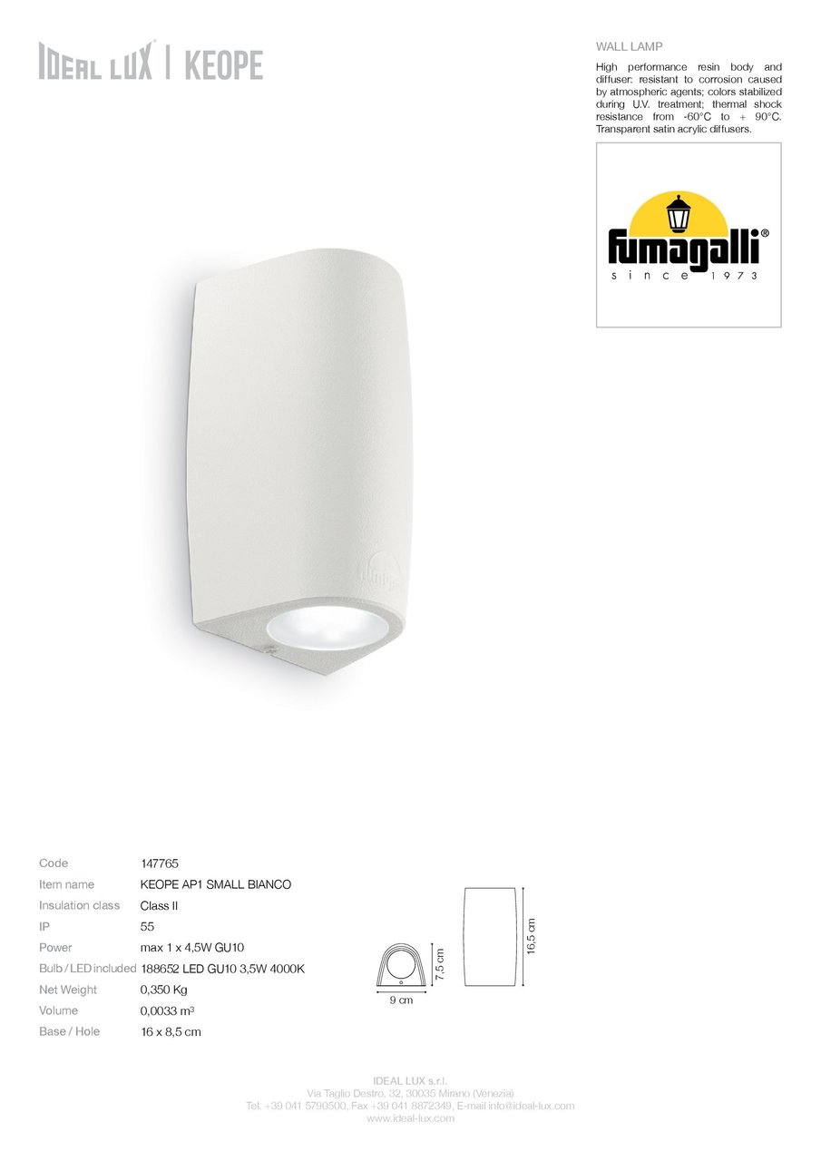 Світильник вуличний KEOPE AP1 BIANCO (147765), IDEAL LUX - Зображення 147765_SC.jpg