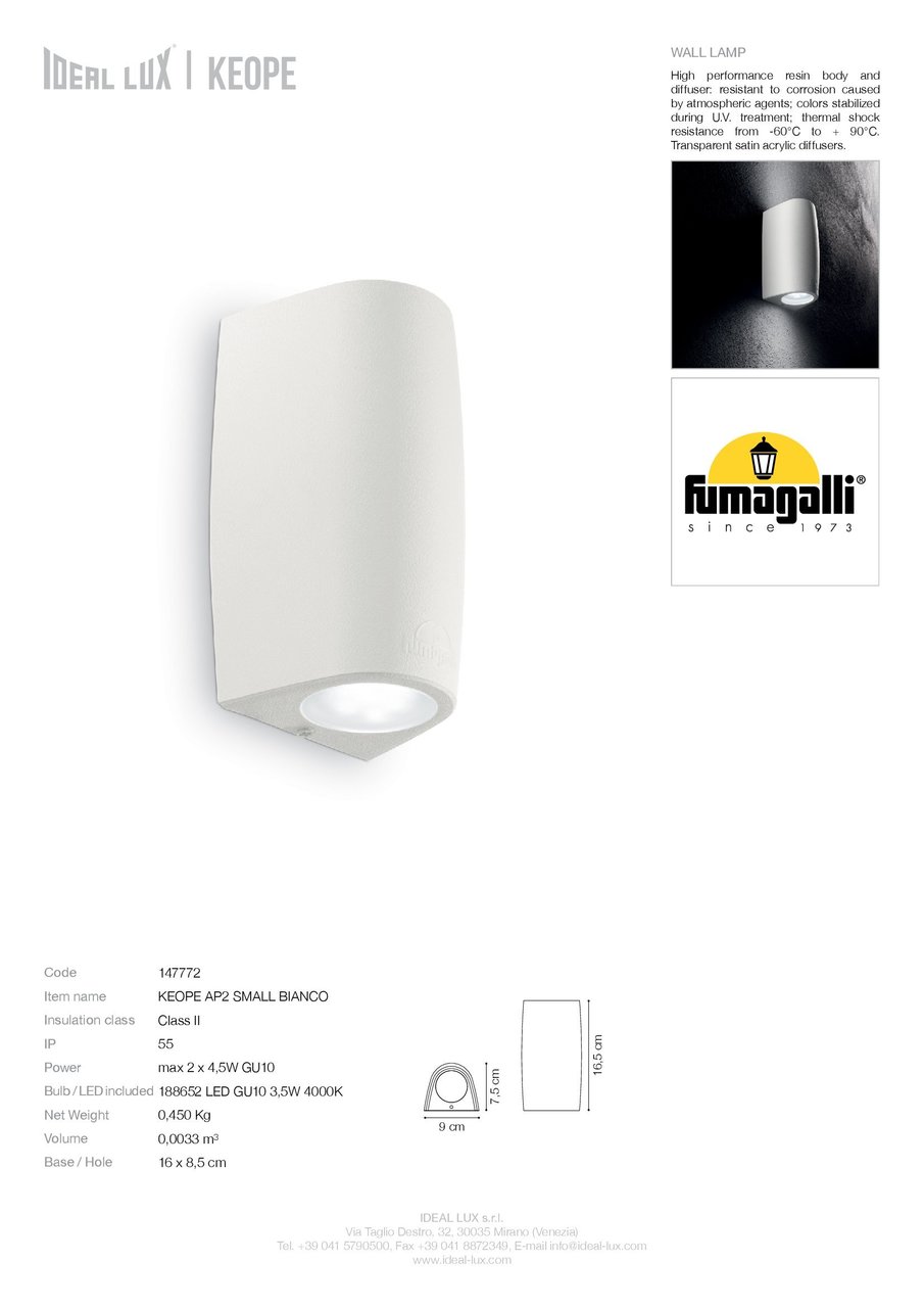 Світильник вуличний KEOPE AP2 BIANCO (147772), IDEAL LUX - Зображення 147772_SC.jpg