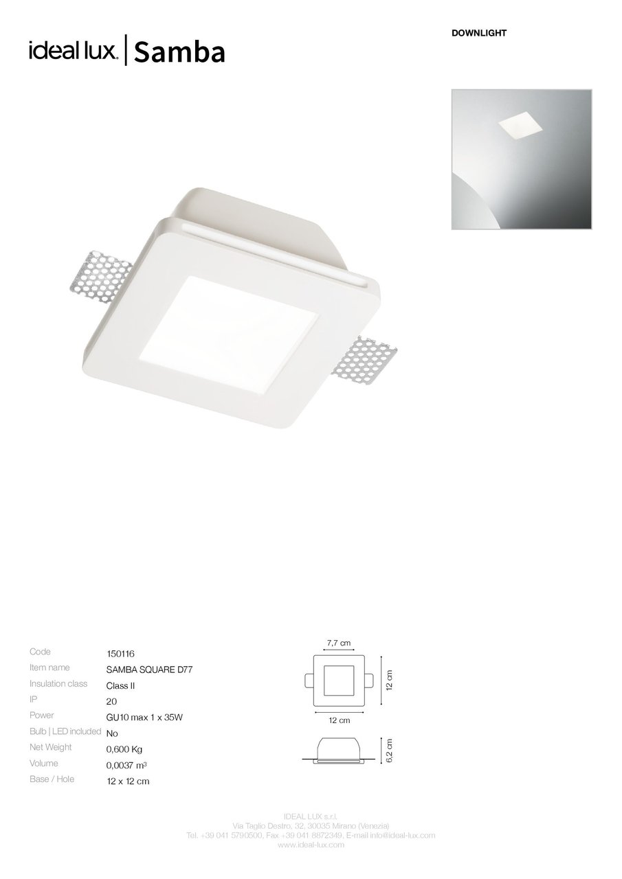 Точковий світильник SAMBA SQUARE D77 (150116), IDEAL LUX - Зображення 150116_SC.jpg