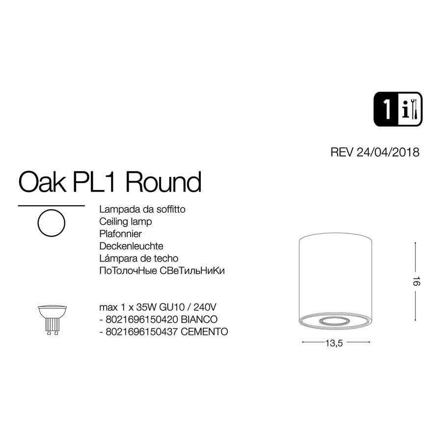 Точковий світильник OAK PL1 ROUND CEMENTO (150437), IDEAL LUX - Зображення 150437-.jpg