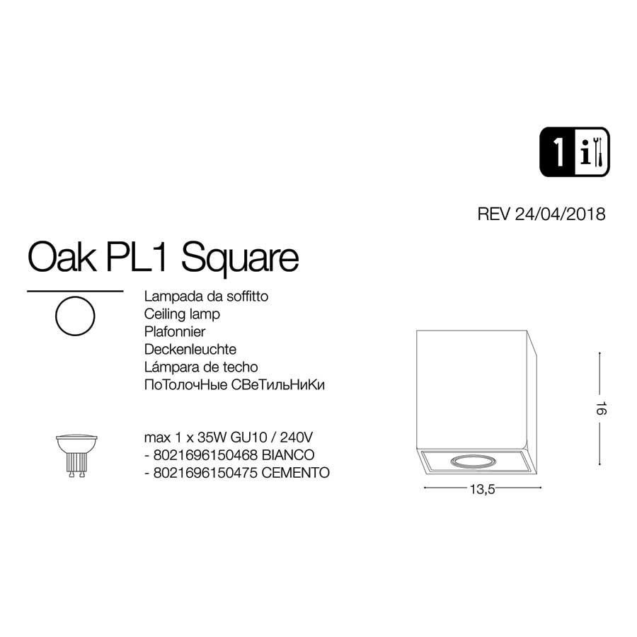 Точковий світильник OAK PL1 SQUARE BIANCO (150468), IDEAL LUX - Зображення 150475--.jpg
