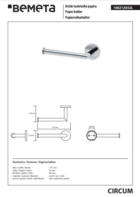 Тримач для туалетного паперу Circum 168212032L left Bemeta - Зображення 151297728-eee75.jpg