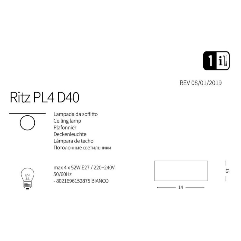 Світильник RITZ PL4 D40 (152875), IDEAL LUX - Зображення 152875-1.jpg
