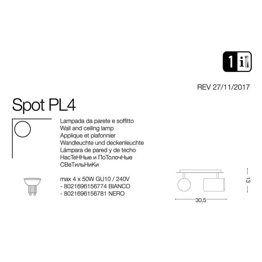 Спот SPOT PL4 BIANCO (156774), IDEAL LUX - Зображення 156781-.jpg