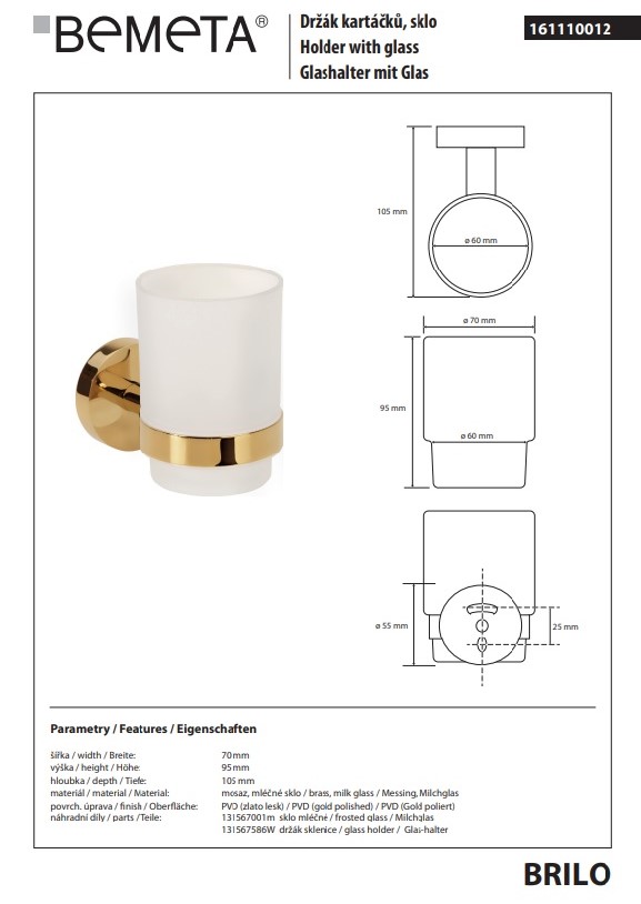 Стакан з тримачем Brilo 161110012 Bemeta - Зображення 156932456-ab926.jpg