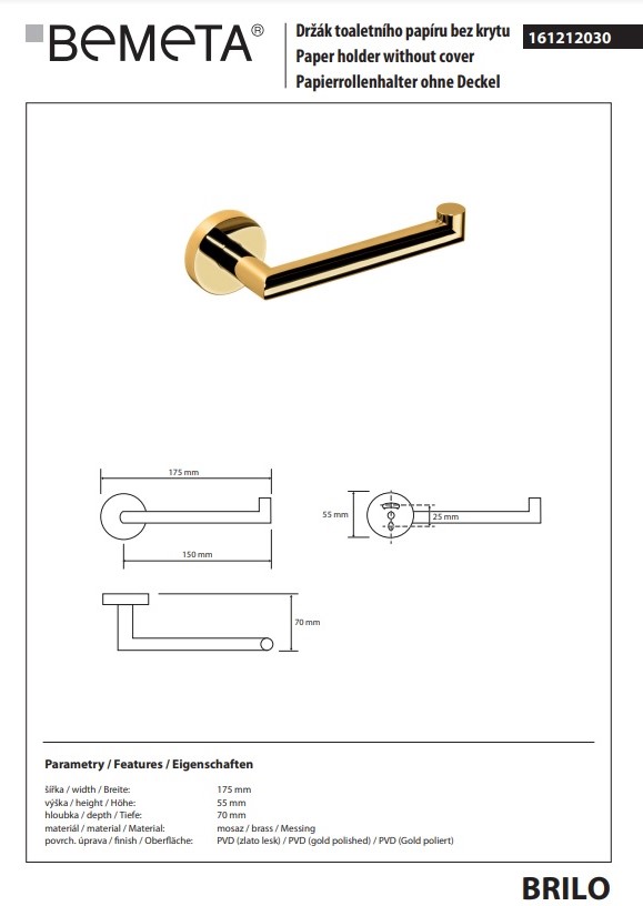 Тримач для туалетного паперу Brilo 161212030 Bemeta - Зображення 156932457-18999.jpg