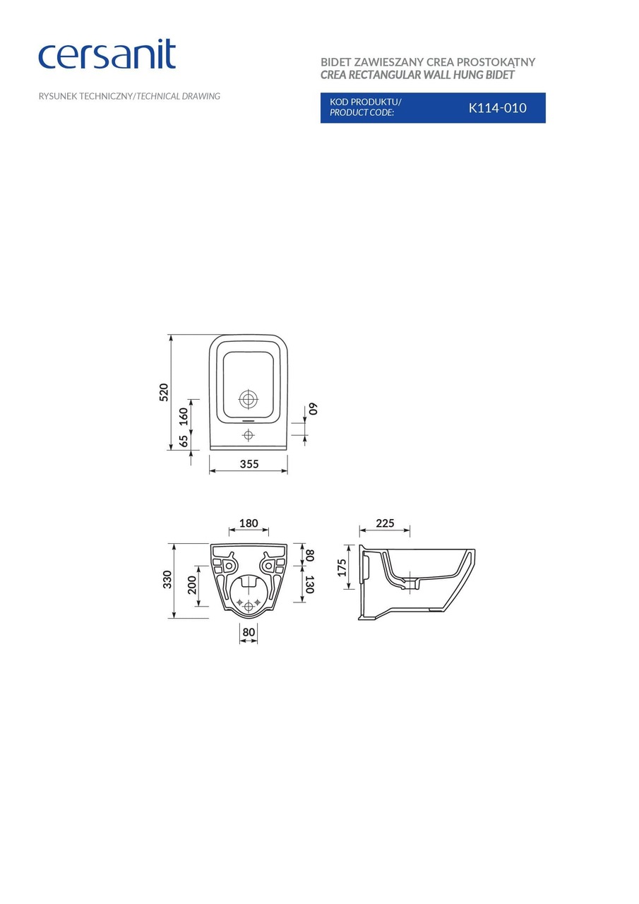 Біде підвісне прямокутне Crea, Cersanit - Зображення 158004-fb3e6.jpg
