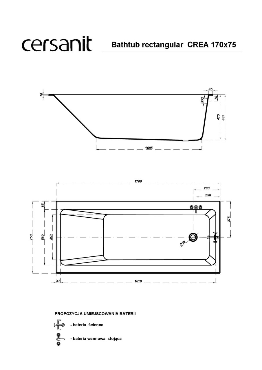 Ванна прямокутна Crea 170x75, Cersanit - Зображення 158024-8dc24.jpg